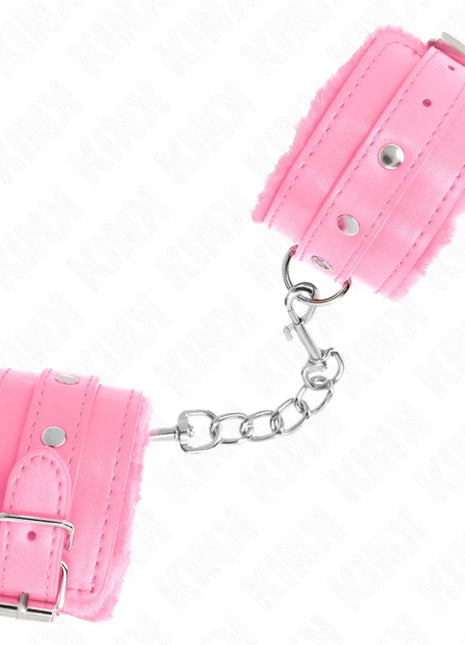KINK - PREMIUM PELZGEFÜTTERTE HANDGELENKFESSELN ROSA MIT ROSA GÜRTEL VERSTELLBAR 17-29 CM X 6 CM