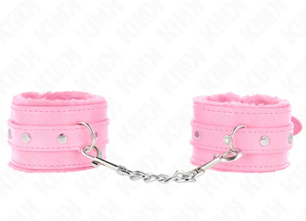 KINK - PREMIUM PELZGEFÜTTERTE HANDGELENKFESSELN ROSA MIT ROSA GÜRTEL VERSTELLBAR 17-29 CM X 6 CM