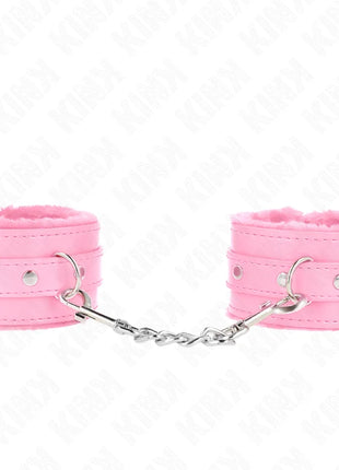 KINK - PREMIUM PELZGEFÜTTERTE HANDGELENKFESSELN ROSA MIT ROSA GÜRTEL VERSTELLBAR 17-29 CM X 6 CM