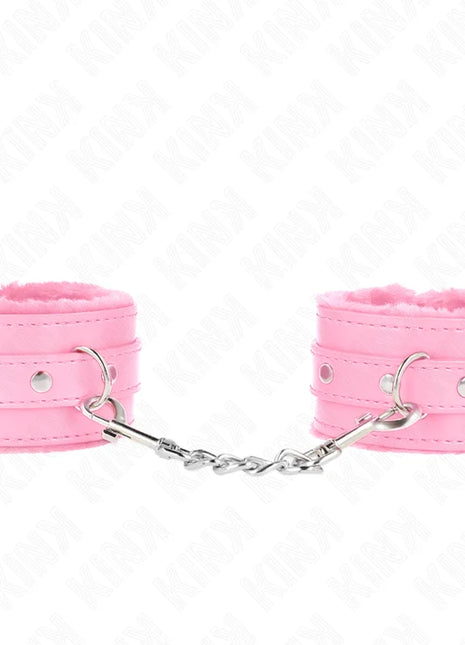 KINK - PREMIUM PELZGEFÜTTERTE HANDGELENKFESSELN ROSA MIT ROSA GÜRTEL VERSTELLBAR 17-29 CM X 6 CM