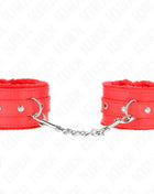 KINK - PREMIUM PELZGEFÜTTERTE HANDGELENKFESSELN ROT MIT ROTEM GÜRTEL VERSTELLBAR 17-29 CM X 6 CM