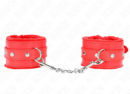 KINK - PREMIUM PELZGEFÜTTERTE HANDGELENKFESSELN ROT MIT ROTEM GÜRTEL VERSTELLBAR 17-29 CM X 6 CM