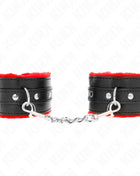 KINK - PREMIUM PELZGEFÜTTERTE HANDGELENKFESSELN ROT MIT SCHWARZEM GÜRTEL VERSTELLBAR 17-29 CM X 6 CM