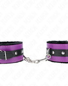 KINK - PREMIUM PELZGEFÜTTERTE HANDGELENKFESSELN SCHWARZ MIT LILA / SCHWARZER GÜRTEL VERSTELLBAR 17-29 CM X 6 CM