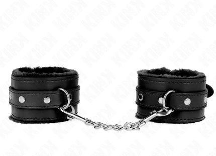 KINK - PREMIUM PELZGEFÜTTERTE HANDGELENKFESSELN SCHWARZ MIT SCHWARZEM GÜRTEL VERSTELLBAR 17-29 CM X 6 CM