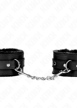 KINK - PREMIUM PELZGEFÜTTERTE HANDGELENKFESSELN SCHWARZ MIT SCHWARZEM GÜRTEL VERSTELLBAR 17-29 CM X 6 CM