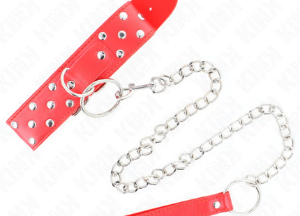 KINK - RING NIETEN BAND HALSKETTE MIT GÜRTEL 65 CM ROT VERSTELLBAR 36-50 CM X 3,8 CM
