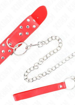 KINK - RING NIETEN BAND HALSKETTE MIT GÜRTEL 65 CM ROT VERSTELLBAR 36-50 CM X 3,8 CM