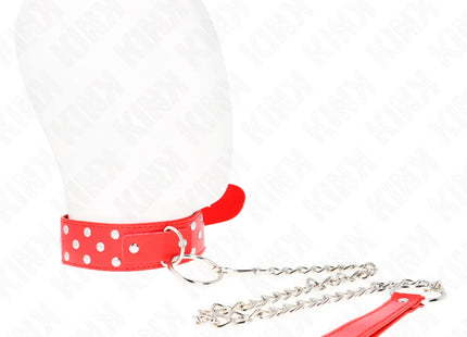 KINK - RING NIETEN BAND HALSKETTE MIT GÜRTEL 65 CM ROT VERSTELLBAR 36-50 CM X 3,8 CM