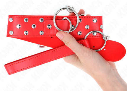 KINK - RING NIETEN BAND HALSKETTE MIT GÜRTEL 65 CM ROT VERSTELLBAR 36-50 CM X 3,8 CM