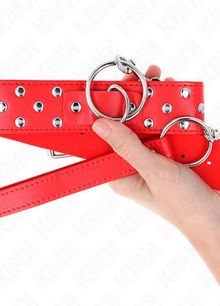 KINK - RING NIETEN BAND HALSKETTE MIT GÜRTEL 65 CM ROT VERSTELLBAR 36-50 CM X 3,8 CM