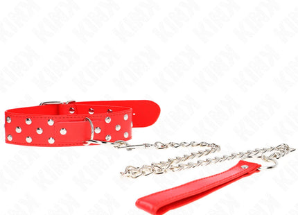 KINK - RING NIETEN BAND HALSKETTE MIT GÜRTEL 65 CM ROT VERSTELLBAR 36-50 CM X 3,8 CM