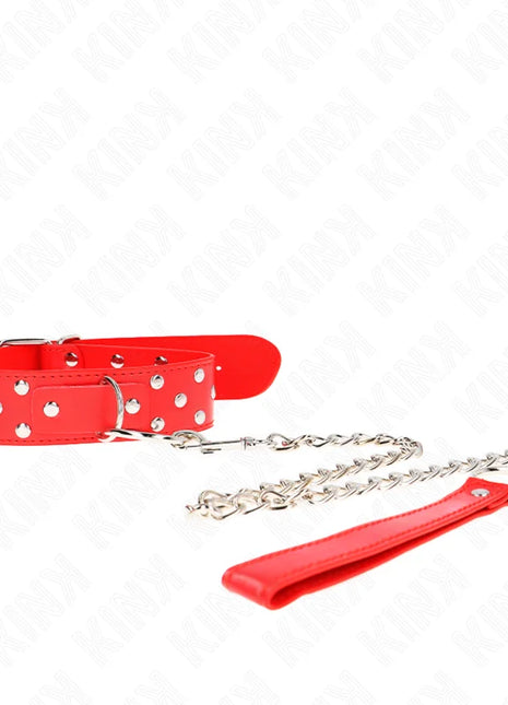 KINK - RING NIETEN BAND HALSKETTE MIT GÜRTEL 65 CM ROT VERSTELLBAR 36-50 CM X 3,8 CM