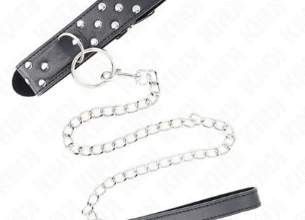 KINK - RING NIETEN BAND HALSKETTE MIT GÜRTEL 65 CM SCHWARZ VERSTELLBAR 36-50 CM X 3,8 CM