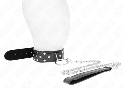 KINK - RING NIETEN BAND HALSKETTE MIT GÜRTEL 65 CM SCHWARZ VERSTELLBAR 36-50 CM X 3,8 CM