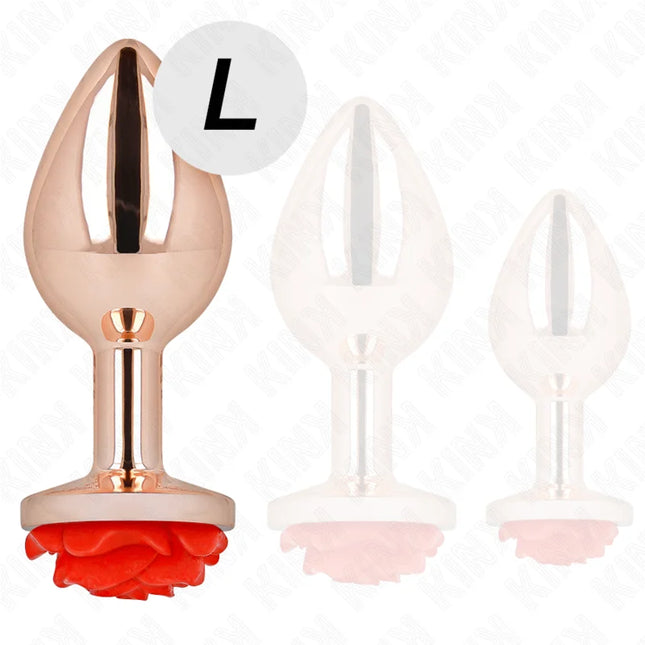 KINK - ROSA GOLDENER ANALSTECKER MIT ROTER ROSE L