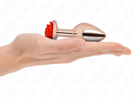 KINK - ROSA GOLDENER ANALSTECKER MIT ROTER ROSE M