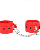 KINK - ROTE HANDGELENKSFESSELN MIT SCHWARZER HERZEINLAGE VERSTELLBAR 21-28 CM X 5,5 CM