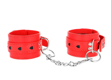 KINK - ROTE HANDGELENKSFESSELN MIT SCHWARZER HERZEINLAGE VERSTELLBAR 21-28 CM X 5,5 CM