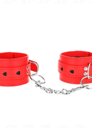 KINK - ROTE HANDGELENKSFESSELN MIT SCHWARZER HERZEINLAGE VERSTELLBAR 21-28 CM X 5,5 CM