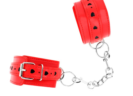 KINK - ROTE HANDGELENKSFESSELN MIT SCHWARZER HERZEINLAGE VERSTELLBAR 21-28 CM X 5,5 CM