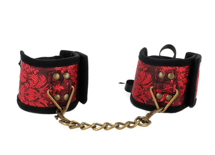 KINK - SCANDAL HANDGELENKSFESSELN ROT-SCHWARZE SPITZENDETAILS 24,5 CM X 6,5 CM