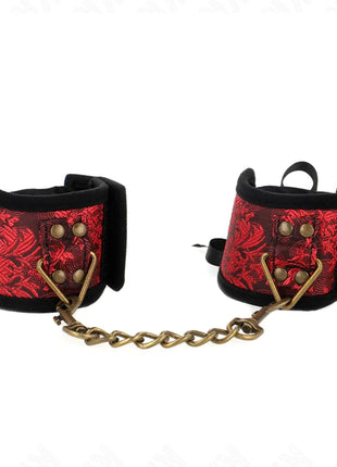 KINK - SCANDAL HANDGELENKSFESSELN ROT-SCHWARZE SPITZENDETAILS 24,5 CM X 6,5 CM