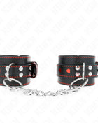 KINK - SCHWARZE HANDGELENKFESSELN MIT ROTER HERZEINLAGE VERSTELLBAR 21-28 CM X 5,5 CM