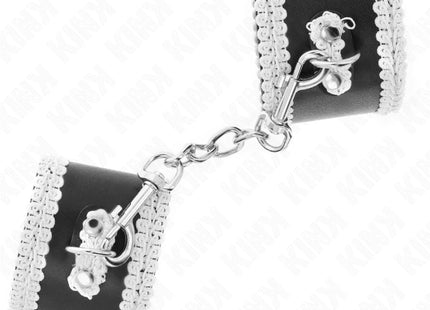 KINK - SCHWARZE HANDGELENKFESSELN MIT WEISSER DEKORIERTER SPITZE VERSTELLBAR 20-23 CM X 5,5 CM