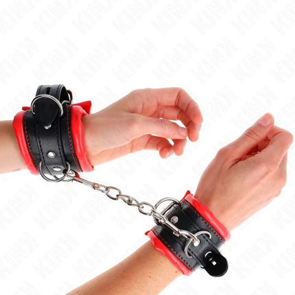 KINK - SCHWERE HANDGELENKSFESSELN MIT ROTEM PELZFUTTER VERSTELLBAR 20-30 CM X 6 CM