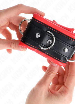 KINK - SCHWERE HANDGELENKSFESSELN MIT ROTEM PELZFUTTER VERSTELLBAR 20-30 CM X 6 CM