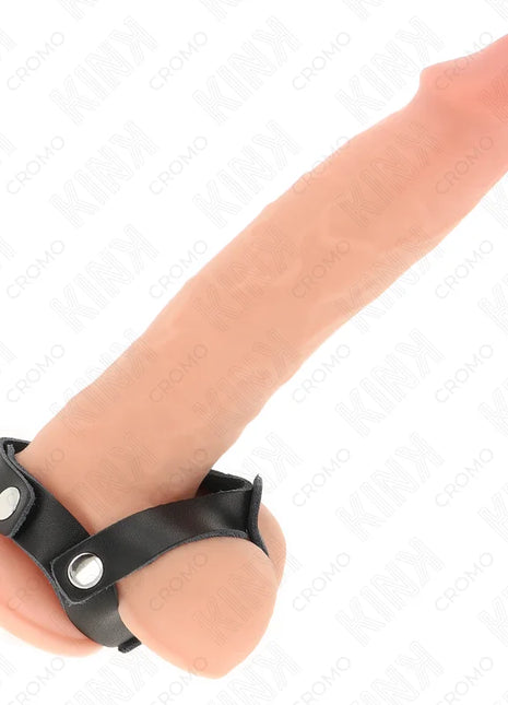 KINK - VERSTELLBARER PENISRING AUS LEDER UND HODENTEILGURT