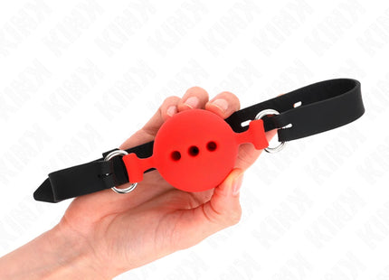 KINK - VOLLSILIKON-KLAPPEN 55 x 2 CM MIT 5 CM KUGEL GRÖSSE L ROT VERSTELLBAR 35-51 CM