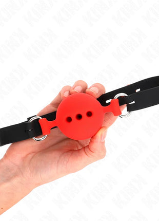 KINK - VOLLSILIKON-KLAPPEN 55 x 2 CM MIT 5 CM KUGEL GRÖSSE L ROT VERSTELLBAR 35-51 CM