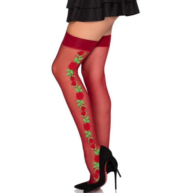 LEG AVENUE - 1957 STRUMPFHOSEN MIT ROTEN BLUMEN - EINHEITSGRÖSSE