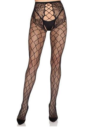 LEG AVENUE - 1966 NETZSTRUMPFHOSE MIT OFFENEM SCHRITT SCHWARZ - EINHEITSGRÖSSE