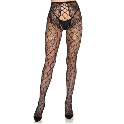 LEG AVENUE - 1966 NETZSTRUMPFHOSE MIT OFFENEM SCHRITT SCHWARZ - EINHEITSGRÖSSE
