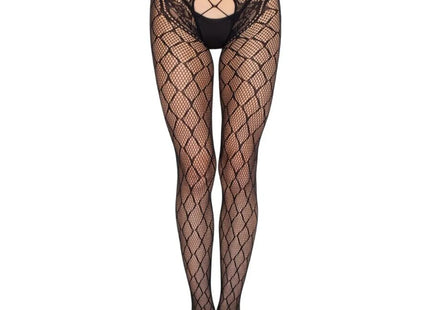 LEG AVENUE - 1966 NETZSTRUMPFHOSE MIT OFFENEM SCHRITT SCHWARZ - EINHEITSGRÖSSE