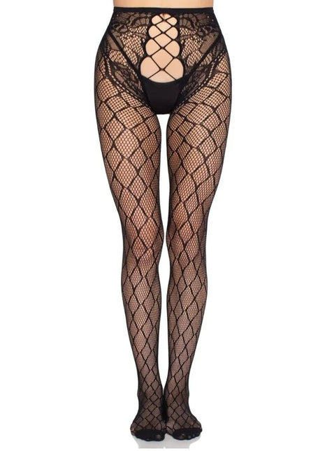 LEG AVENUE - 1966 NETZSTRUMPFHOSE MIT OFFENEM SCHRITT SCHWARZ - EINHEITSGRÖSSE