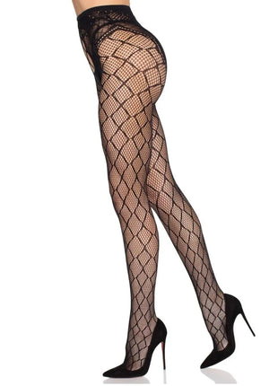 LEG AVENUE - 1966 NETZSTRUMPFHOSE MIT OFFENEM SCHRITT SCHWARZ - EINHEITSGRÖSSE