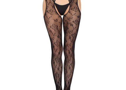 LEG AVENUE - 1967 BLOOM NETZ-STRUMPFHOSE MIT STRUMPFHALTERN SCHWARZ - EINHEITSGRÖSSE