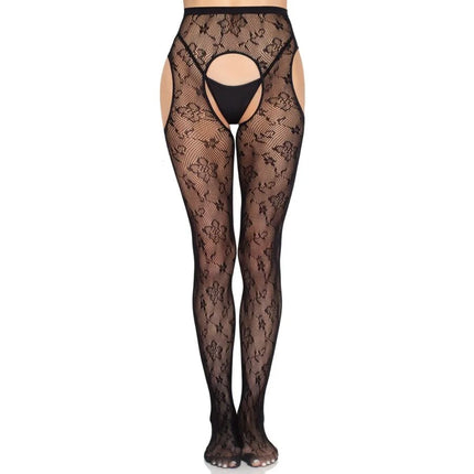 LEG AVENUE - 1967 BLOOM NETZ-STRUMPFHOSE MIT STRUMPFHALTERN SCHWARZ - EINHEITSGRÖSSE