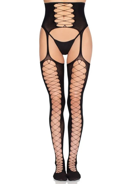 LEG AVENUE - 1968 STRÜMPFE MIT ANGENÄHTEM STRUMPFHALTER SCHWARZ - EINHEITSGRÖSSE