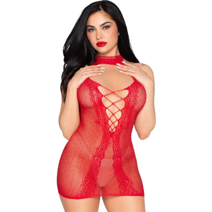 LEG AVENUE - 81675 Neckholder-Minikleid Schwarz - Einheitsgröße - ONE SIZE / ROJO