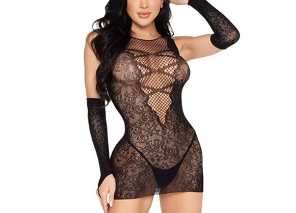 LEG AVENUE - 81679 MINIKLEID UND PASSENDE HANDSCHUHE SCHWARZ - EINHEITSGRÖSSE