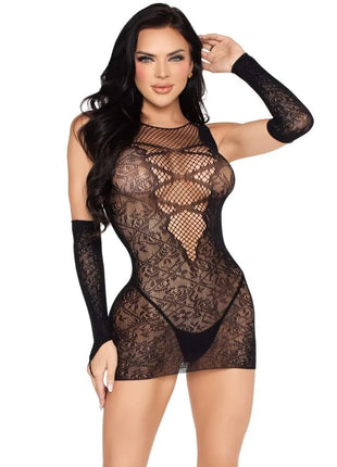 LEG AVENUE - 81679 MINIKLEID UND PASSENDE HANDSCHUHE SCHWARZ - EINHEITSGRÖSSE