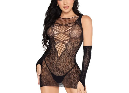 LEG AVENUE - 81679 MINIKLEID UND PASSENDE HANDSCHUHE SCHWARZ - EINHEITSGRÖSSE