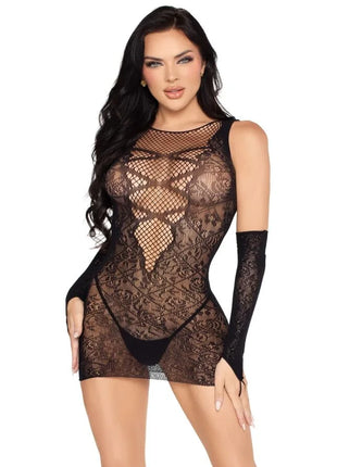 LEG AVENUE - 81679 MINIKLEID UND PASSENDE HANDSCHUHE SCHWARZ - EINHEITSGRÖSSE