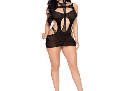Schwarzer blickdichter netz bodysuit mit cut-out design von leg avenue in einheitsgröße