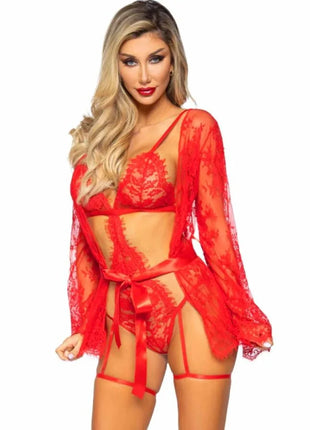 LEG AVENUE – 86123 Teddy & Morgenmantel-Set Rot - Negligee